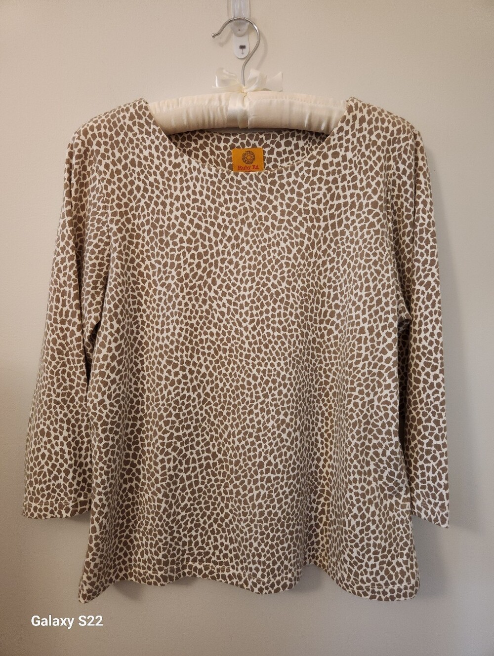 Ruby Rd. Beige and White Animal Print 3/4 Sleeve Tee